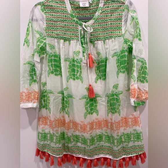 CROWN & IVY Beach cover up size small pink green  playful tassels at hem - Picture 5 of 6